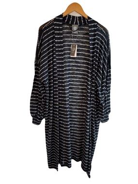 NWT Vince Camuto Black and White Striped Knit Duster Cardigan 3/4 Sleeve